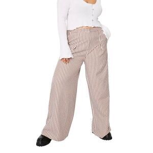 Nasty Gal Brown and White Check Ultra Wide Leg Trousers